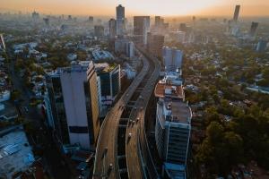 Aerial view of the Mexico City bridge and skyline 